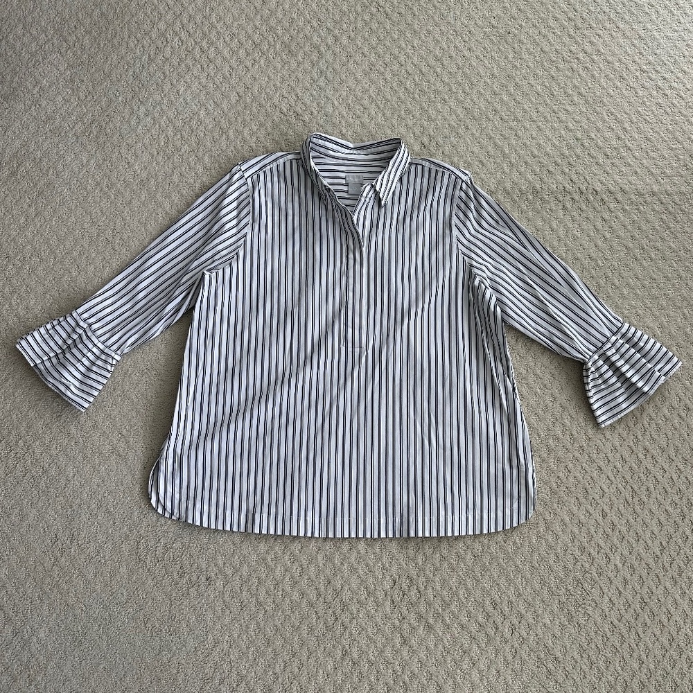 Chico's Bell Sleeve Striped Tunic Top Black/White 3.5 (US 18) Office Casual